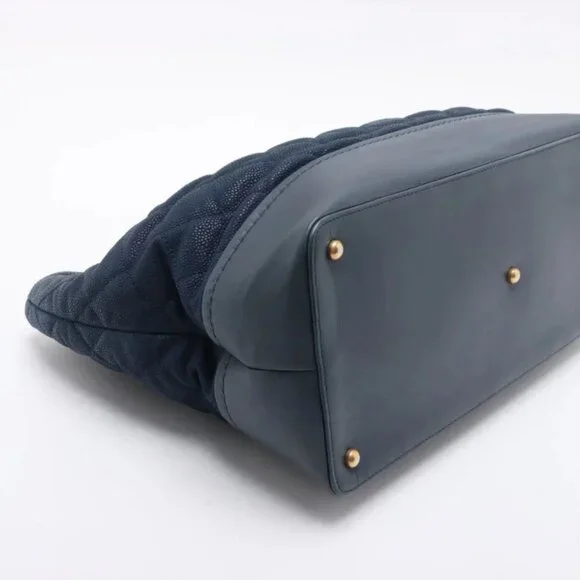 Chanel Matelasse Caviar Skin Two-Way Tote Bag Navy Blue - Picture 4 of 12